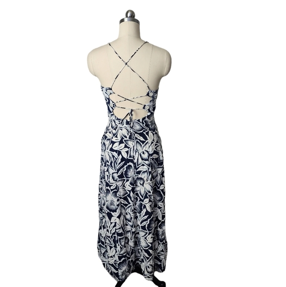 CITY TRIANGLES x VINTAGE 90s floral Hawaiian open back dress in blue white S - Picture 2 of 10